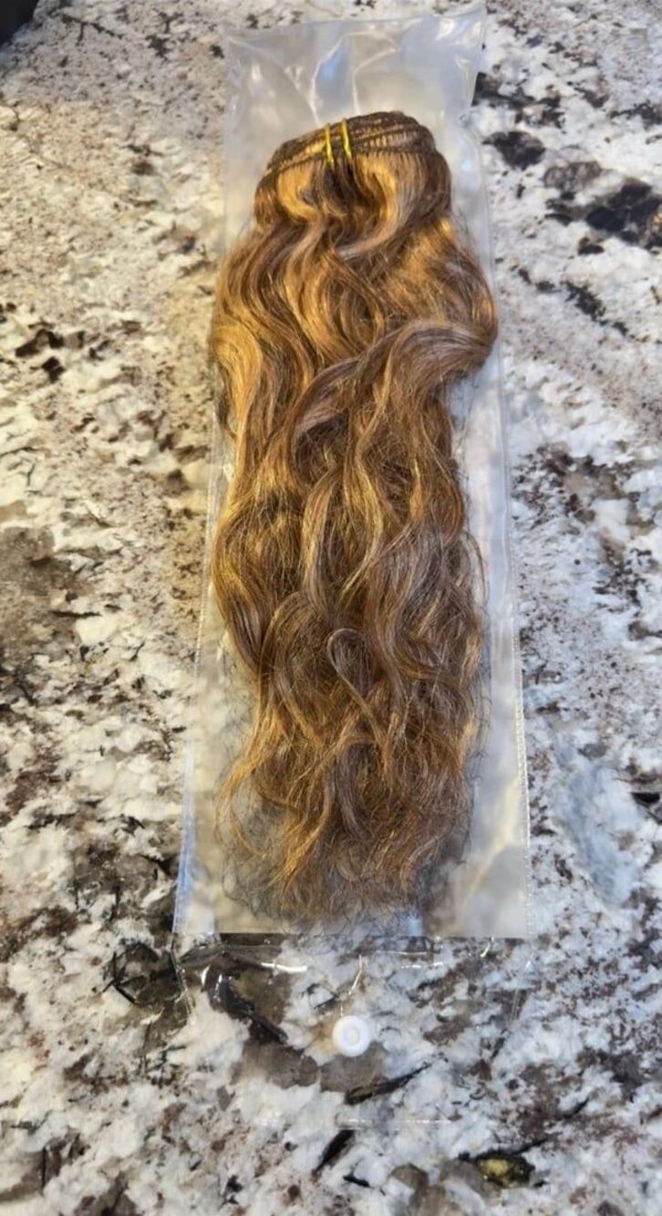 Human Hair Anrosa Natural Wave Curly 14”  Highlight brown Color #P4/27